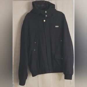 COOGI Black Wool Jacket, Size XL, Hooded, Insulated, Full Zipper & Silver Snaps